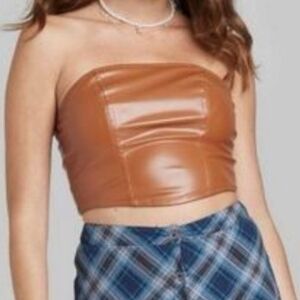 wild fable Tan Faux Leather Strapless Crop Top